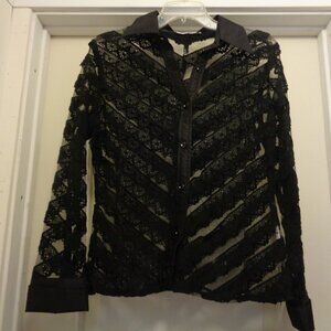 PAST ROMANCE BLACK LACEY SEMI SHEER w Netting Pretty Blouse By ZBA M